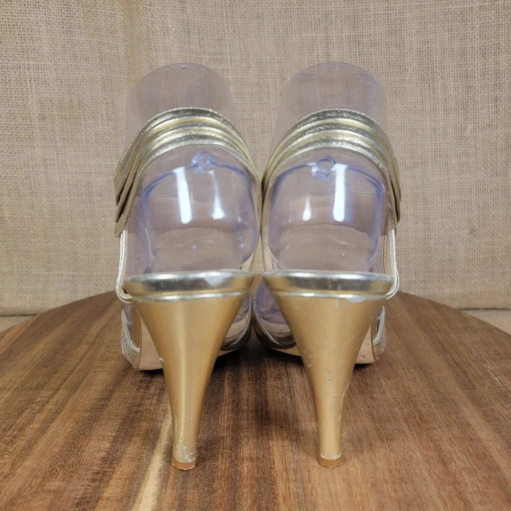 Kate Spade New York Heels Size 7‎ Gold Designer Strappy Peep Toe Made in Italy